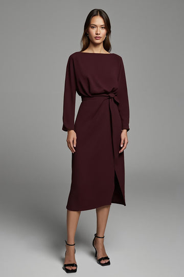 Cabernet Sheath Long Sleeve Work Dress With Sash